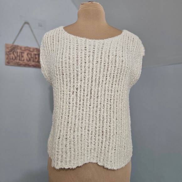 Eileen Fisher Womens Eyelash Summer Sweater Short Cap Sleeve Cream Ivory XXS - Picture 4 of 14